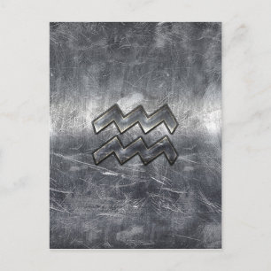 Aquarius Zodiac Distressed Silver Steel Style Postcard