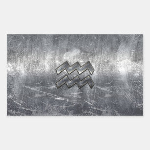 Aquarius Zodiac Distressed Silver Steel Style Sticker