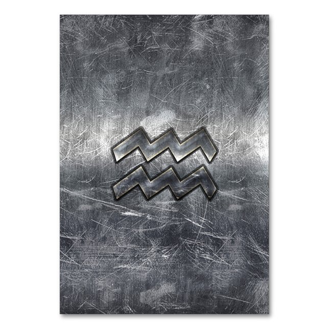 Aquarius Zodiac Distressed Silver Steel Style Table Number (Front)