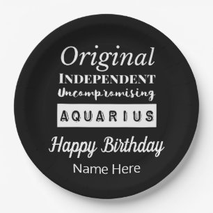 Aquarius Zodiac Fun Characteristics Birthday Paper Plate
