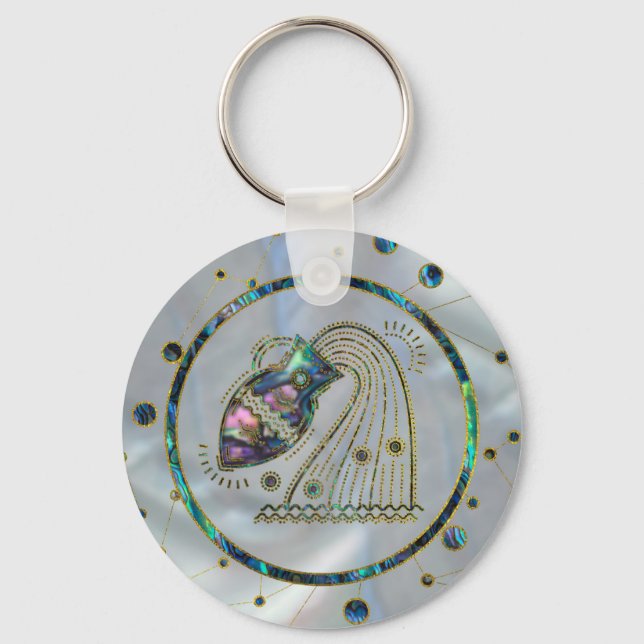 Aquarius Zodiac Gold Abalone on Constellation Keychain (Front)