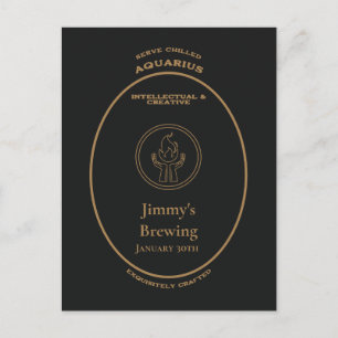 Aquarius Zodiac Gold Apothecary Label Personalized Postcard