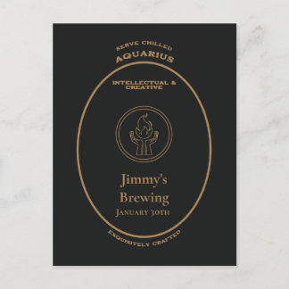 Aquarius Zodiac Gold Apothecary Label Personalized Postcard