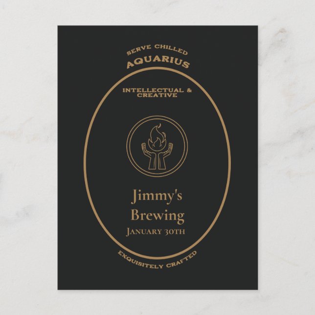 Aquarius Zodiac Gold Apothecary Label Personalized Postcard (Front)