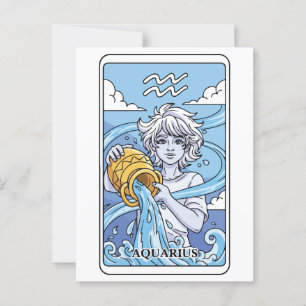 Aquarius Zodiac Illustration Tarot Style Postcard