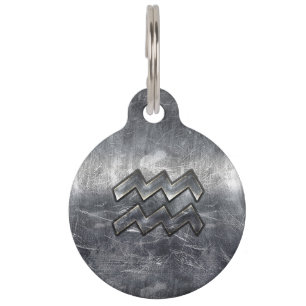 Aquarius Zodiac Industrial Silver Steel Pet Tag