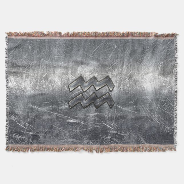 Aquarius Zodiac Industrial Silver Steel Throw Blanket (Front)