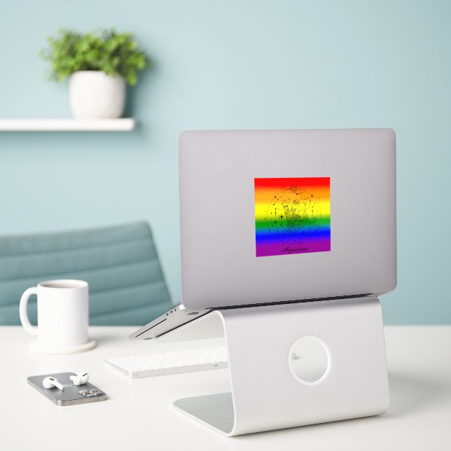 Aquarius Zodiac LGBTQ Pride Rainbow Design (Laptop On Desk)