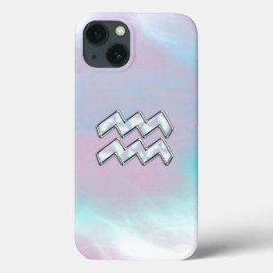 Aquarius Zodiac on Mother of Pearl Style iPhone 13 Case