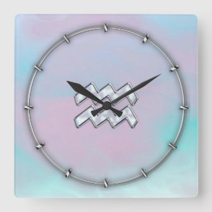 Aquarius Zodiac on Mother of Pearl Style Square Wall Clock