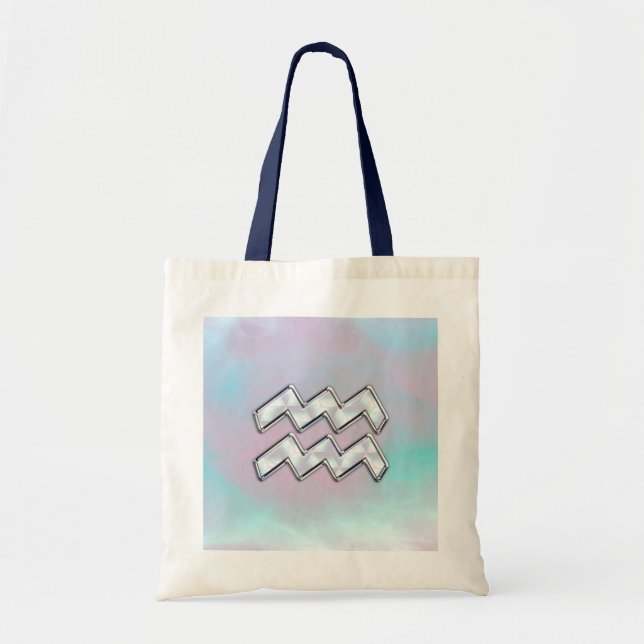 Aquarius Zodiac on Mother of Pearl Style Tote Bag (Front)