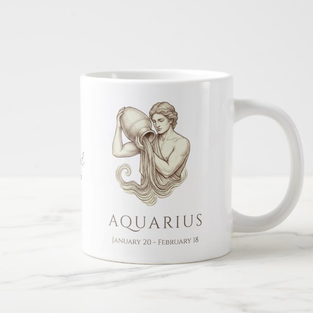 Aquarius Zodiac Personalized Name & Birth Date Large Coffee Mug (Right)