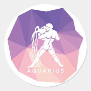 Aquarius zodiac sign 3d sticker. classic round sticker