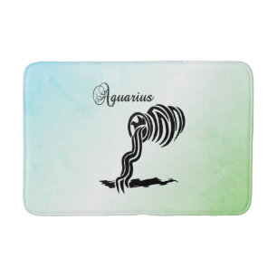 Aquarius Zodiac Sign and Symbol Blue Green Bath Mat