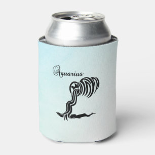 Aquarius Zodiac Sign and Symbol Blue Green Can Cooler