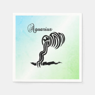 Aquarius Zodiac Sign and Symbol Blue Green Napkin