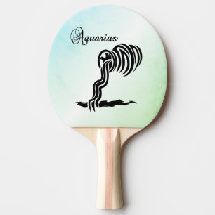 Aquarius Zodiac Sign and Symbol Blue Green Ping Pong Paddle
