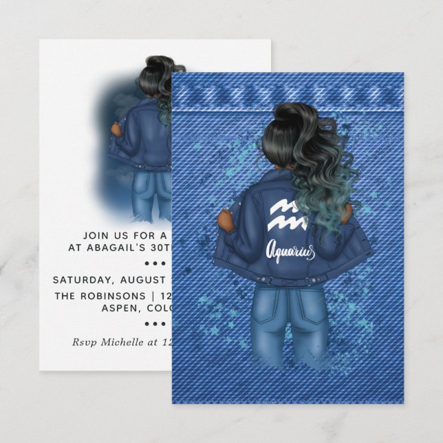 Aquarius Zodiac Sign Birthday Party Invitation (Front/Back)