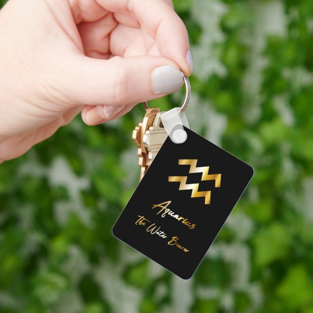 Aquarius Zodiac Sign, Black & Gold Keychain (Hand)