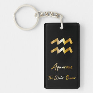 Aquarius Zodiac Sign, Black & Gold Keychain