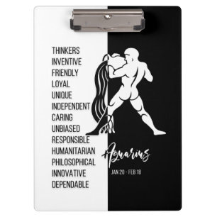 Aquarius Zodiac Sign Black & White Clipboard