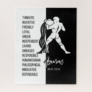 Aquarius Zodiac Sign, Black & White Jigsaw Puzzle