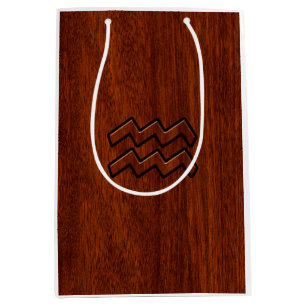 Aquarius Zodiac Sign Brown Mahogany Style Medium Gift Bag