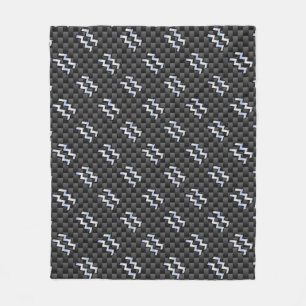 Aquarius Zodiac Sign Carbon Fibre Style Fleece Blanket