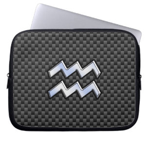 Aquarius Zodiac Sign Carbon Fibre Style Laptop Sleeve