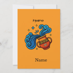 Aquarius Zodiac Sign Cartoon Illustration Invitation