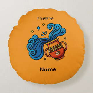 Aquarius Zodiac Sign Cartoon Illustration Round Pillow