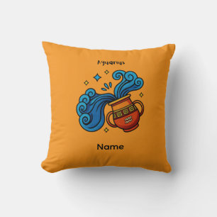 Aquarius Zodiac Sign Cartoon Illustration Throw Pillow