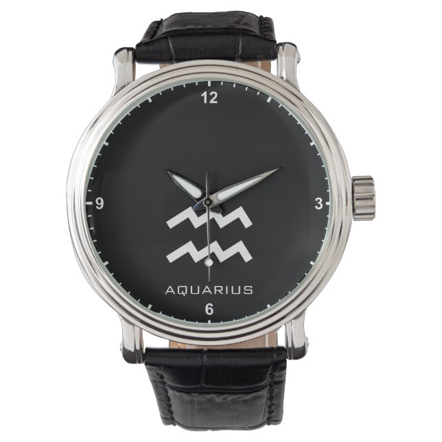 Aquarius Zodiac Sign Custom Name Text Simple Watch (Front)