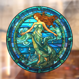 Aquarius Zodiac Sign Faux Stained Glass Window 