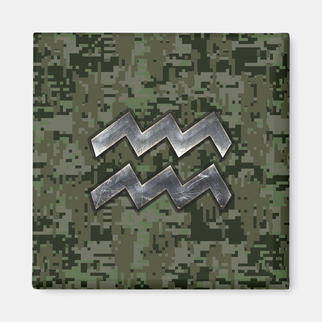 Aquarius Zodiac Sign Green Digital Camouflage Magnet (Front)