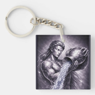 aquarius zodiac sign keychain