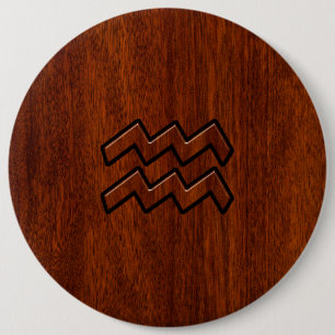 Aquarius Zodiac Sign Mahogany Style 6 Inch Round Button
