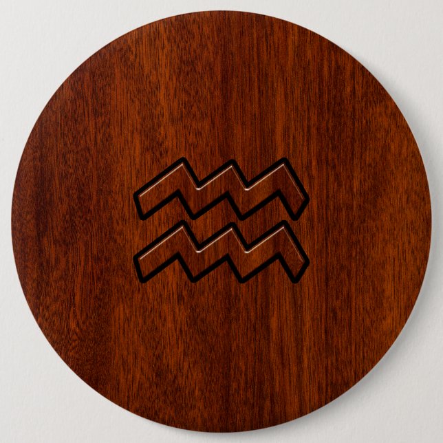 Aquarius Zodiac Sign Mahogany Style 6 Inch Round Button (Front)