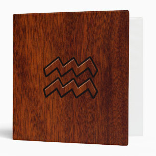Aquarius Zodiac Sign Mahogany Wood Style Binder