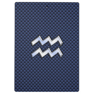 Aquarius Zodiac Sign on navy blue carbon fibre Clipboard