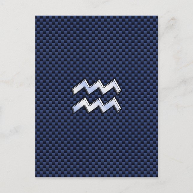 Aquarius Zodiac Sign on navy blue carbon fibre Postcard (Front)