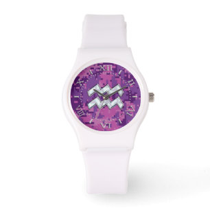 Aquarius Zodiac Sign on Pink Camouflage Dial Watch