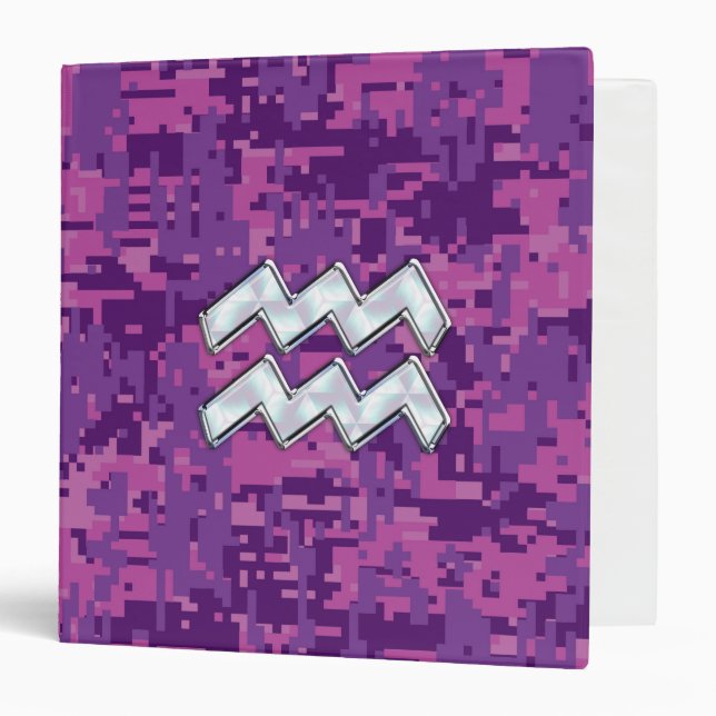 Aquarius Zodiac Sign on Pink Digital Camouflage Binder (Front/Inside)