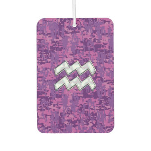 Aquarius Zodiac Sign on Pink Digital Camouflage Car Air Freshener