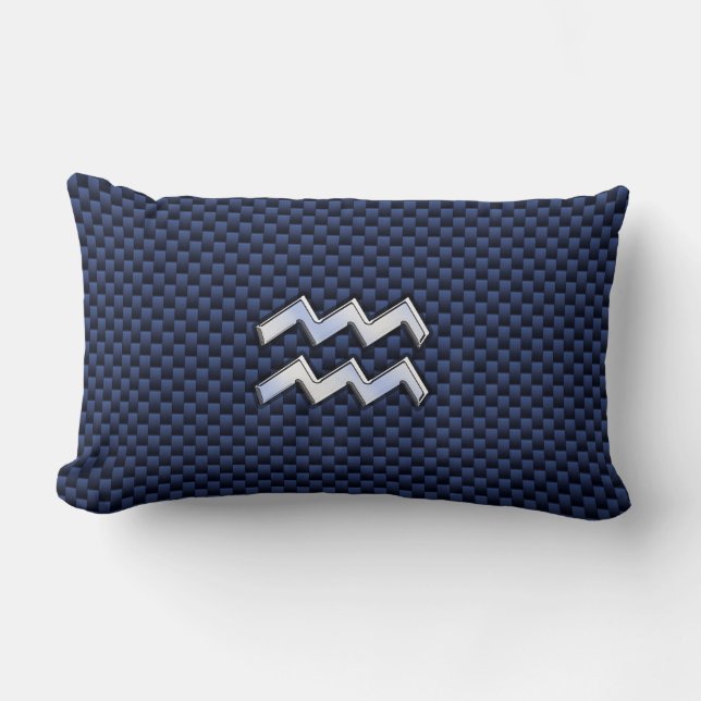 Aquarius Zodiac Sign on Royal Blue Carbon Fibre Lumbar Pillow (Front)