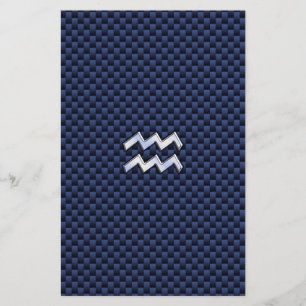 Aquarius Zodiac Sign on Royal Blue Carbon Fibre Stationery