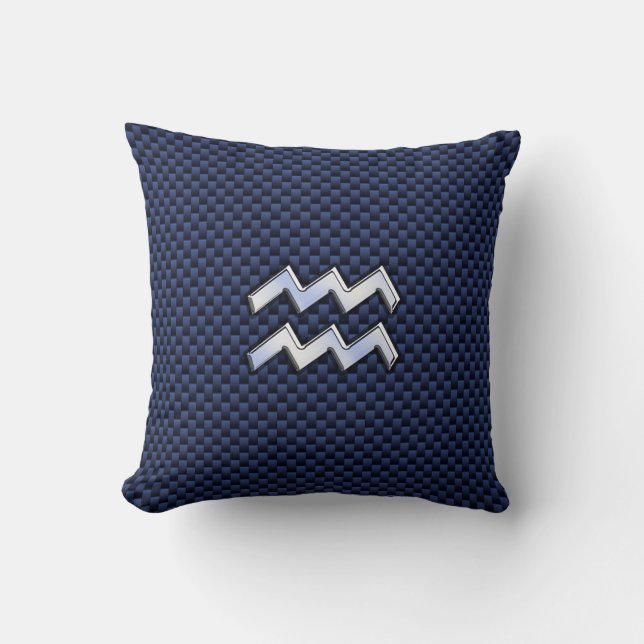 Aquarius Zodiac Sign on Royal Blue Carbon Fibre Throw Pillow (Front)