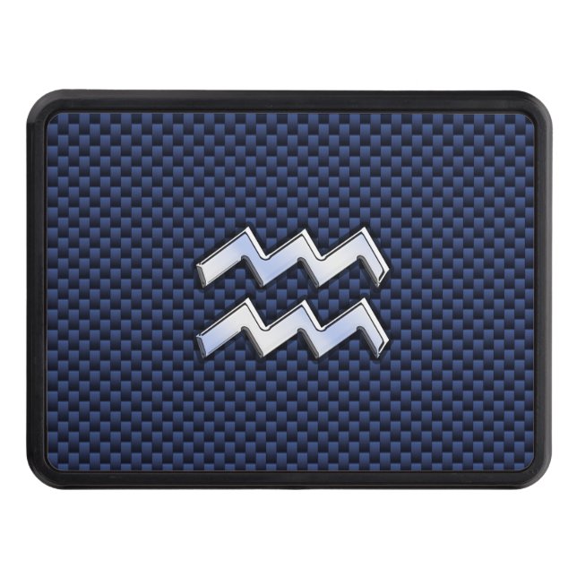 Aquarius Zodiac Sign on Royal Blue Carbon Fibre Trailer Hitch Cover (Front)