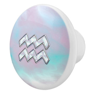 Aquarius Zodiac Sign Pastels Mother of Pearl Decor Ceramic Knob