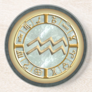 Aquarius Zodiac Sign Sandstone Coaster